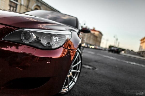 Bmw e60 red in the city