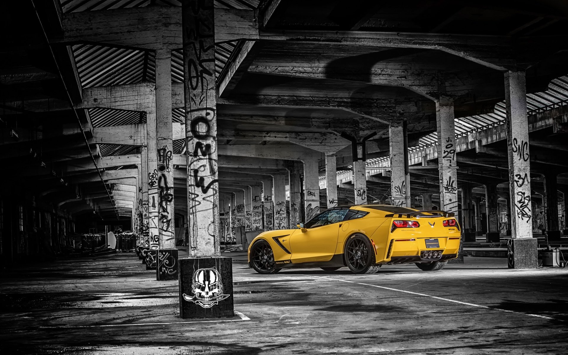 ruffer prestazioni chevrolet corvette stingray hpe700 chevrolet messa a punto giallo vista posteriore sfondo