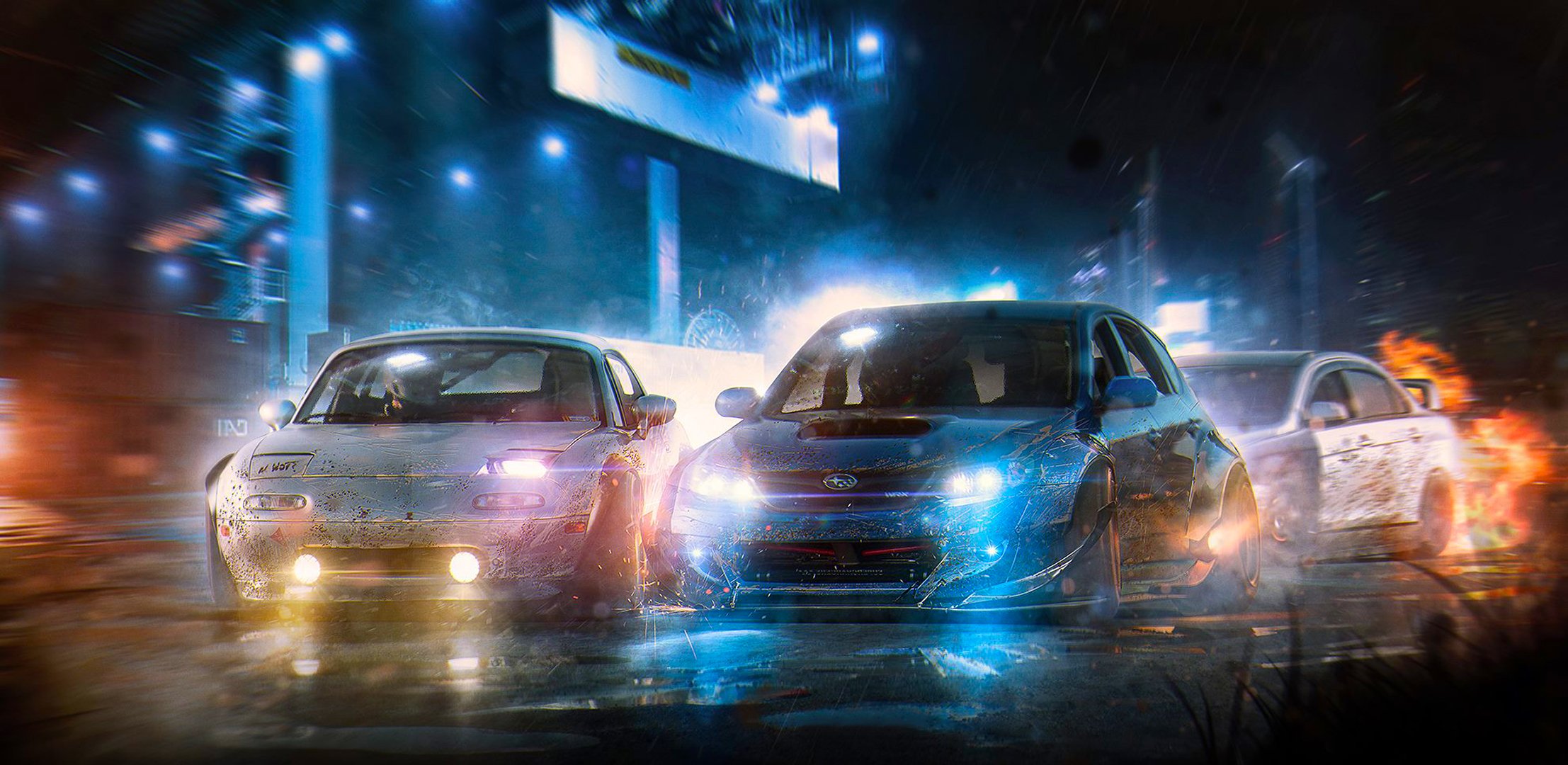 mazda mx5 subaru impreza wrx sti race run cars nigth speed art by khyzyl saleem