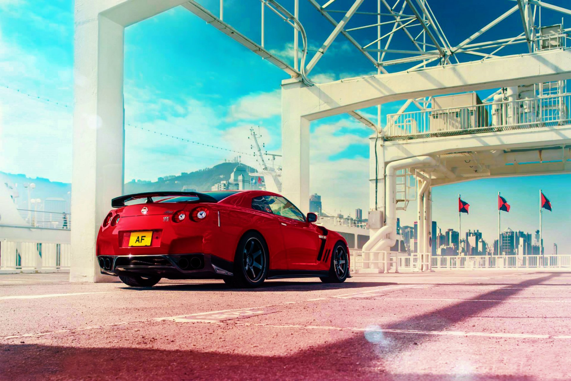 nissan gt-r r35 rouge japon sport automobile ciel arrière