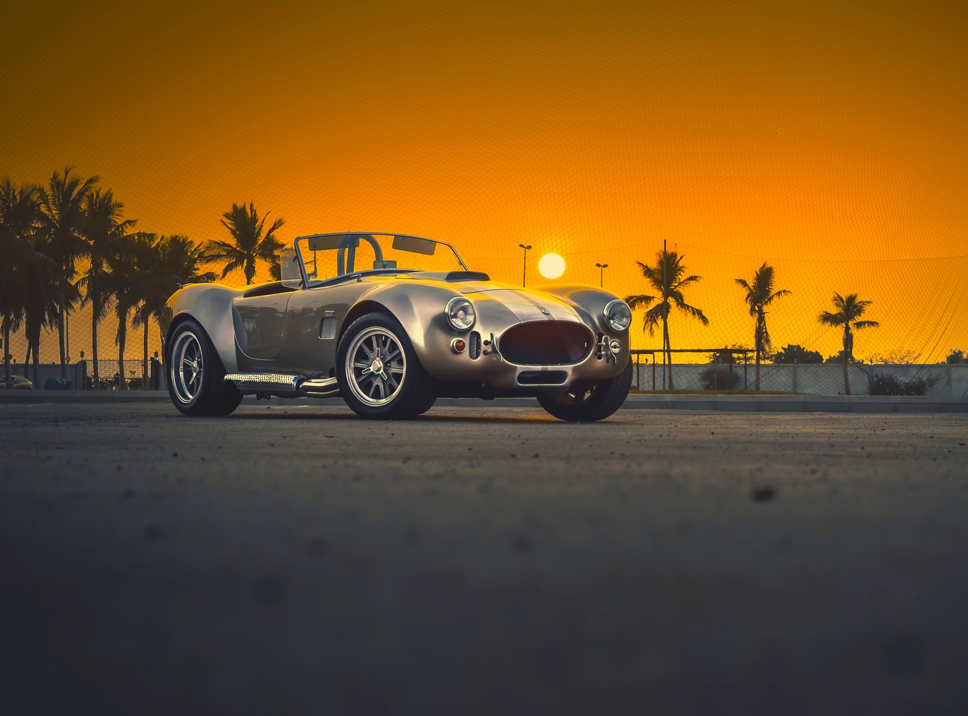 shelby ac cobra niesamowite klasyczny samochód stary zachód słońca przód