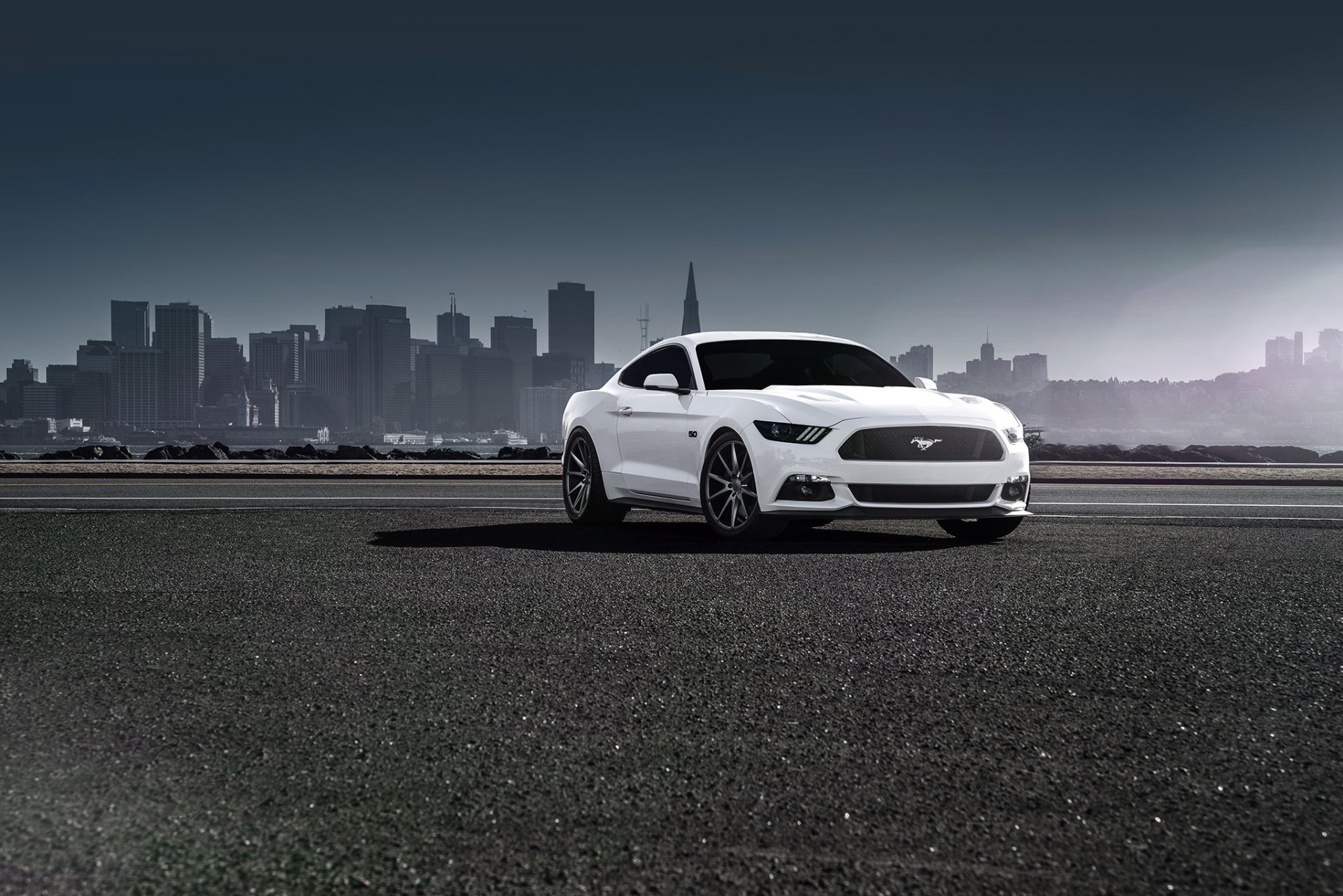 ford mustang 2015 biały vossen koła przednie mięśnie samochód