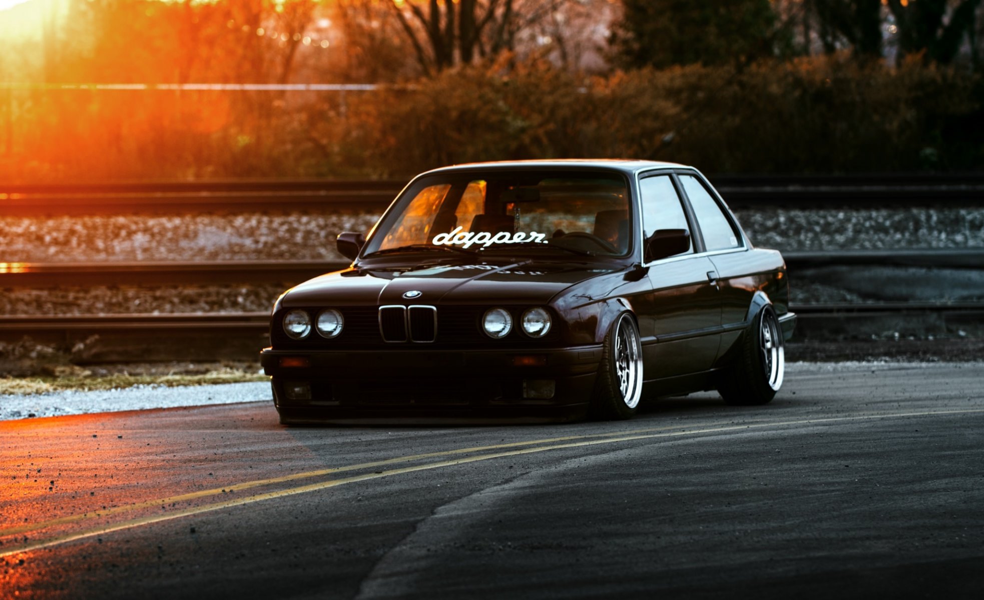 bmw e30 stance dapper car black front ligth sun