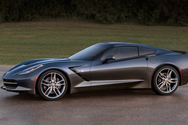 Szara Chevrolet Corvette na drodze