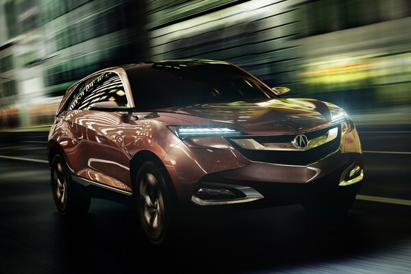 Acura SUV flies through the night city