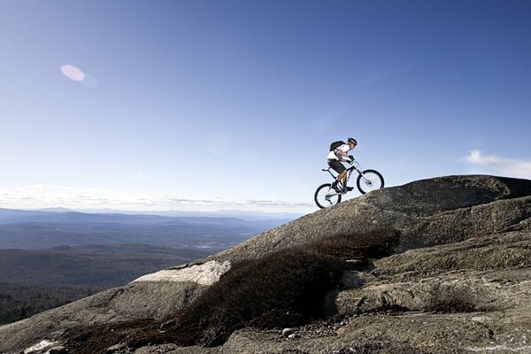 Cyclist on the mountain in the open air