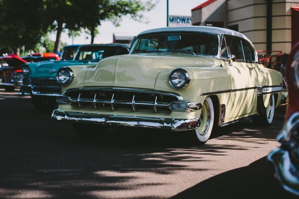 Cream Chevrolet bel air retro car