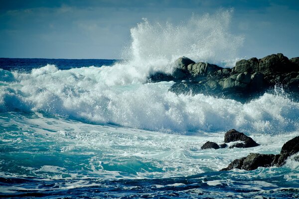 Olas que caen sobre las rocas