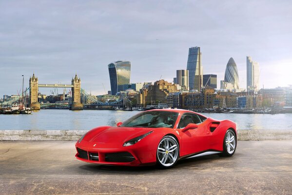 Red Ferrari near the city center