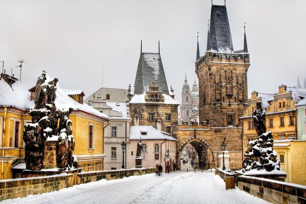 Architettura di Praga in inverno