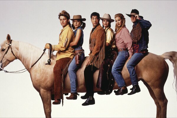 Friends on a horseback ride with an unusual horse