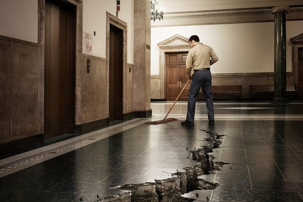 le nettoyeur qualitativement lave le sol dans le hall