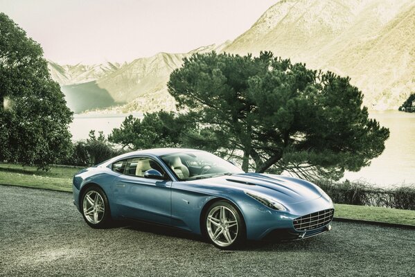 Luxury Ferrari on the background of mountains