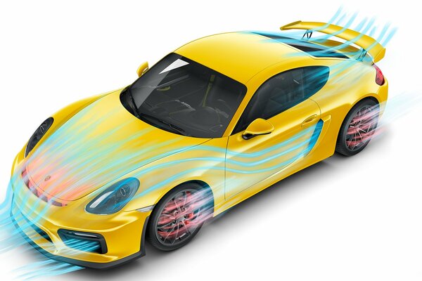 Gelbes Auto porsche cayman gt4