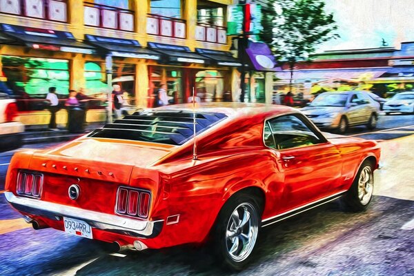 Red Ford Mustang Muscle Car