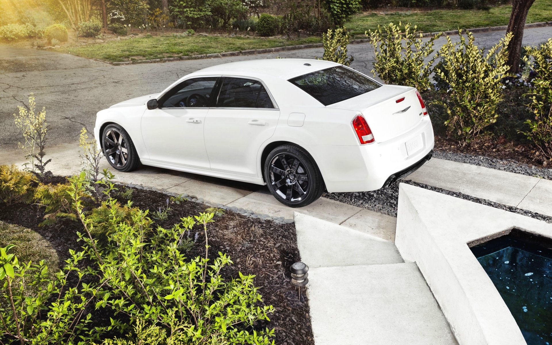 chrysler 300 s 300c auto blanc berline vue latérale roues voiture