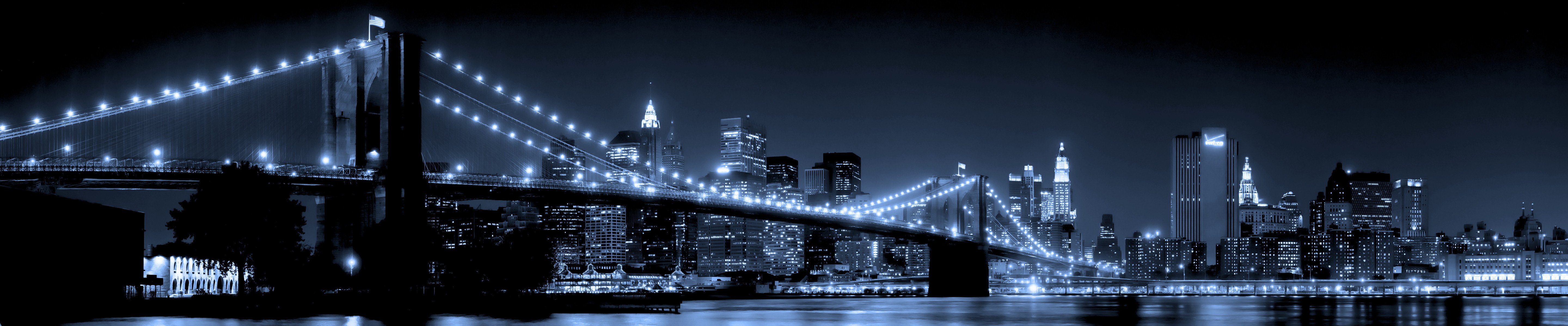 nueva york brooklyn bridge ciudad ciudad noche luces puente agua rascacielos cielo nocturno luces de la ciudad