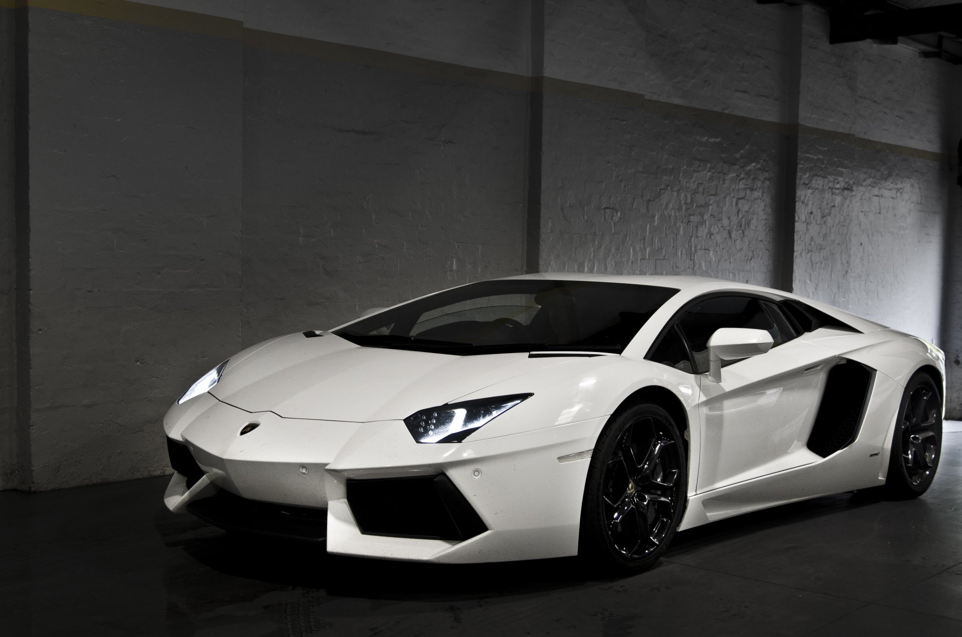 lamborghini aventador lp700-4 white lamborghini aventador headlights front view walls parking