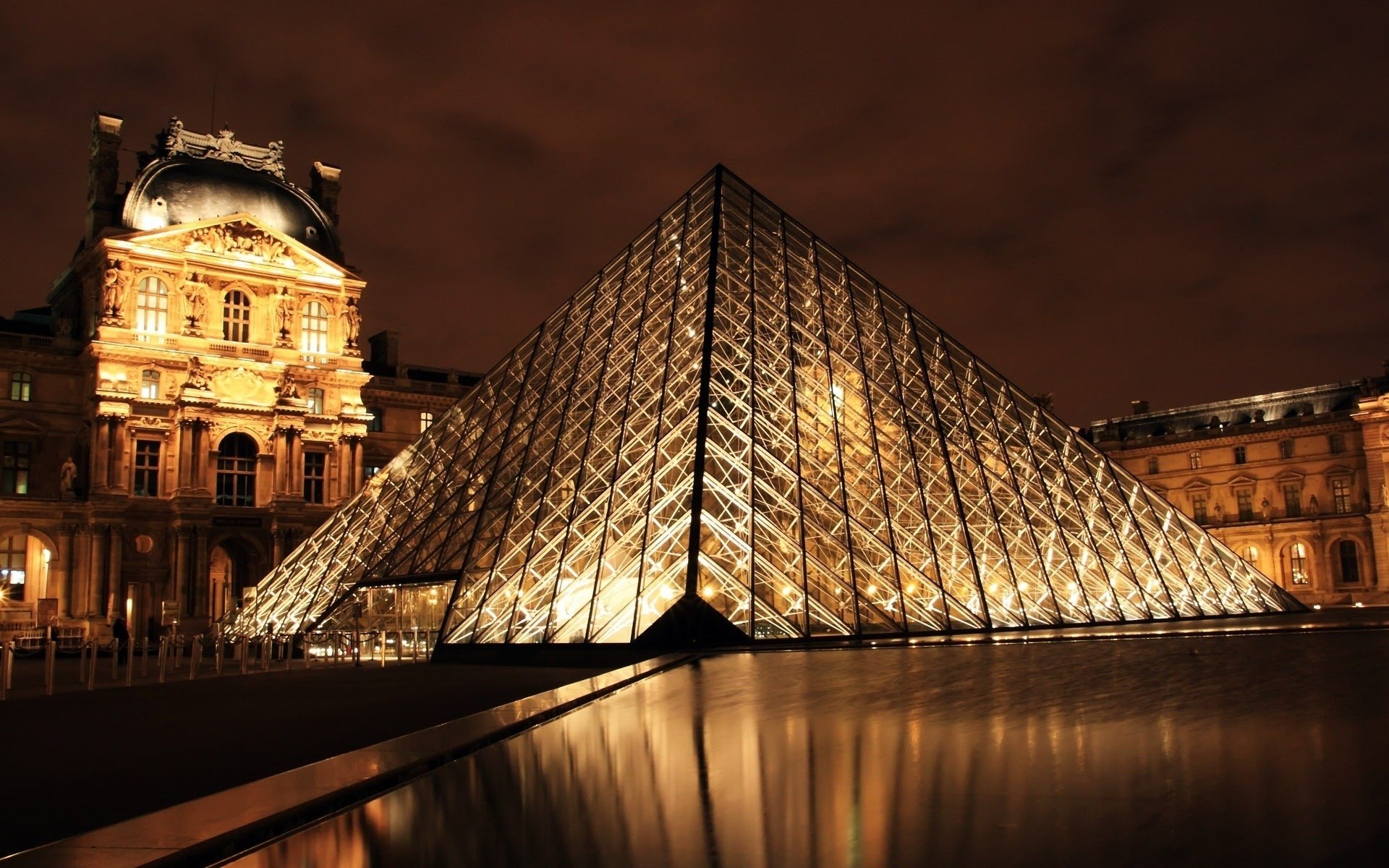 parís louvre francia museo noche pirámide ciudades arquitectura iluminación luces de la ciudad