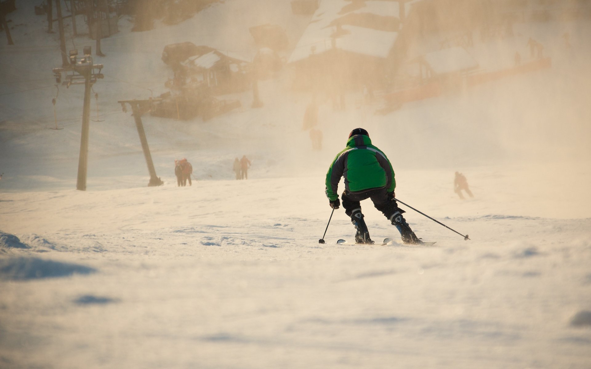 skieur neige lumière sport ski hiver voile descente personnes maison village