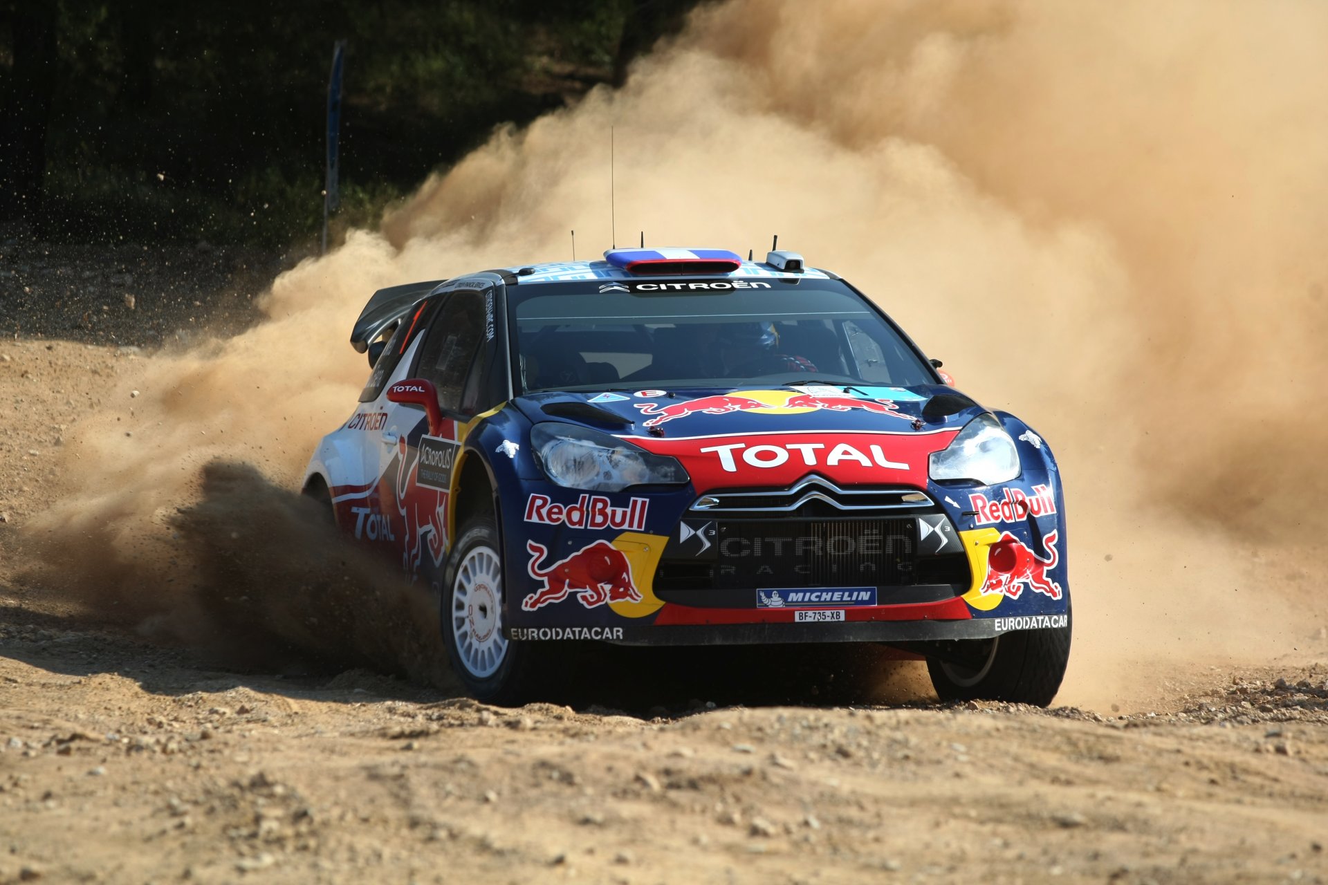 citroen ds3 wrc rally rally auto car sport race skid dust red bull front