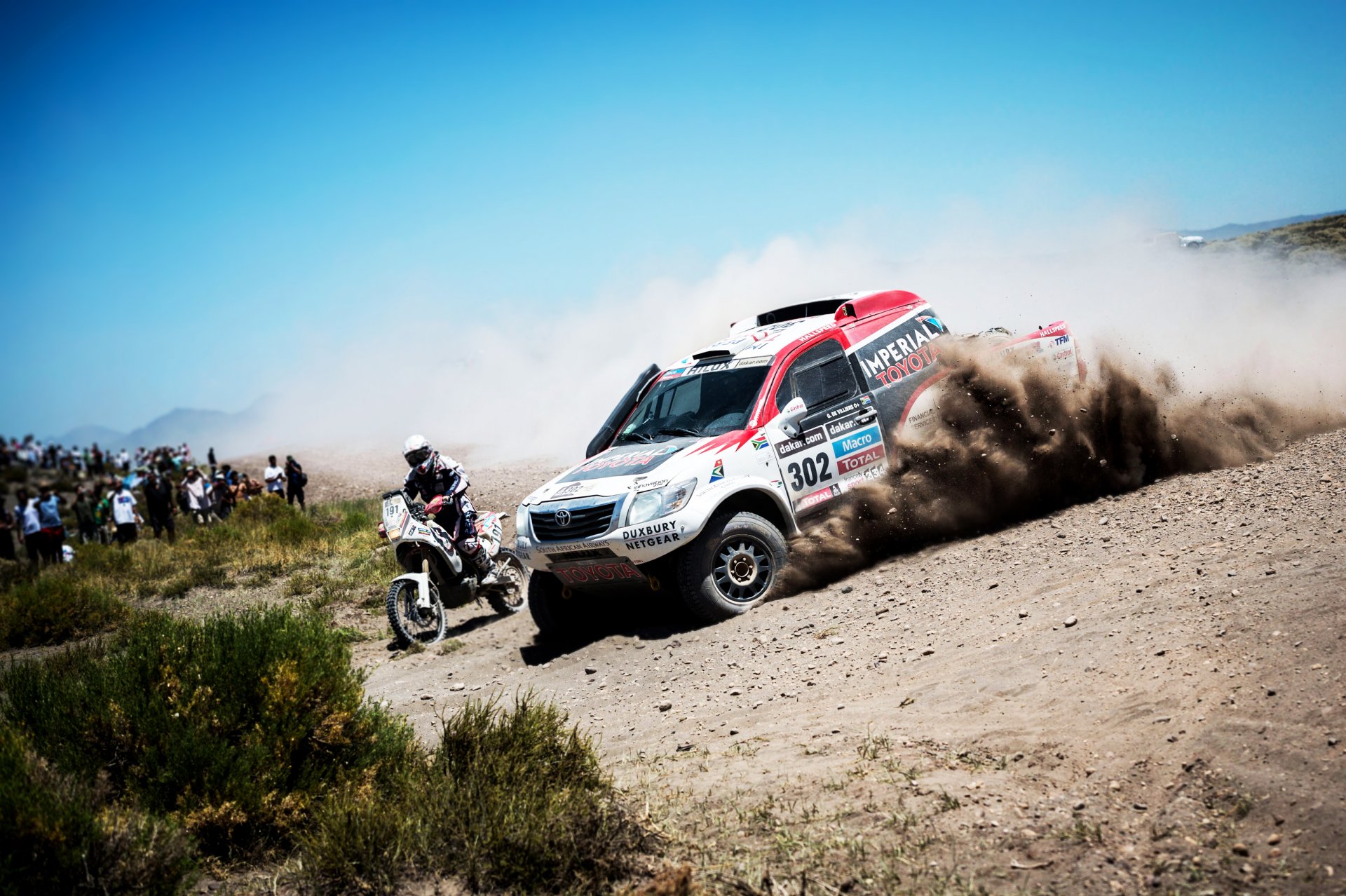 toyota moto auto suv dakar rally rally velocità sport bianco automobili polvere calore skid