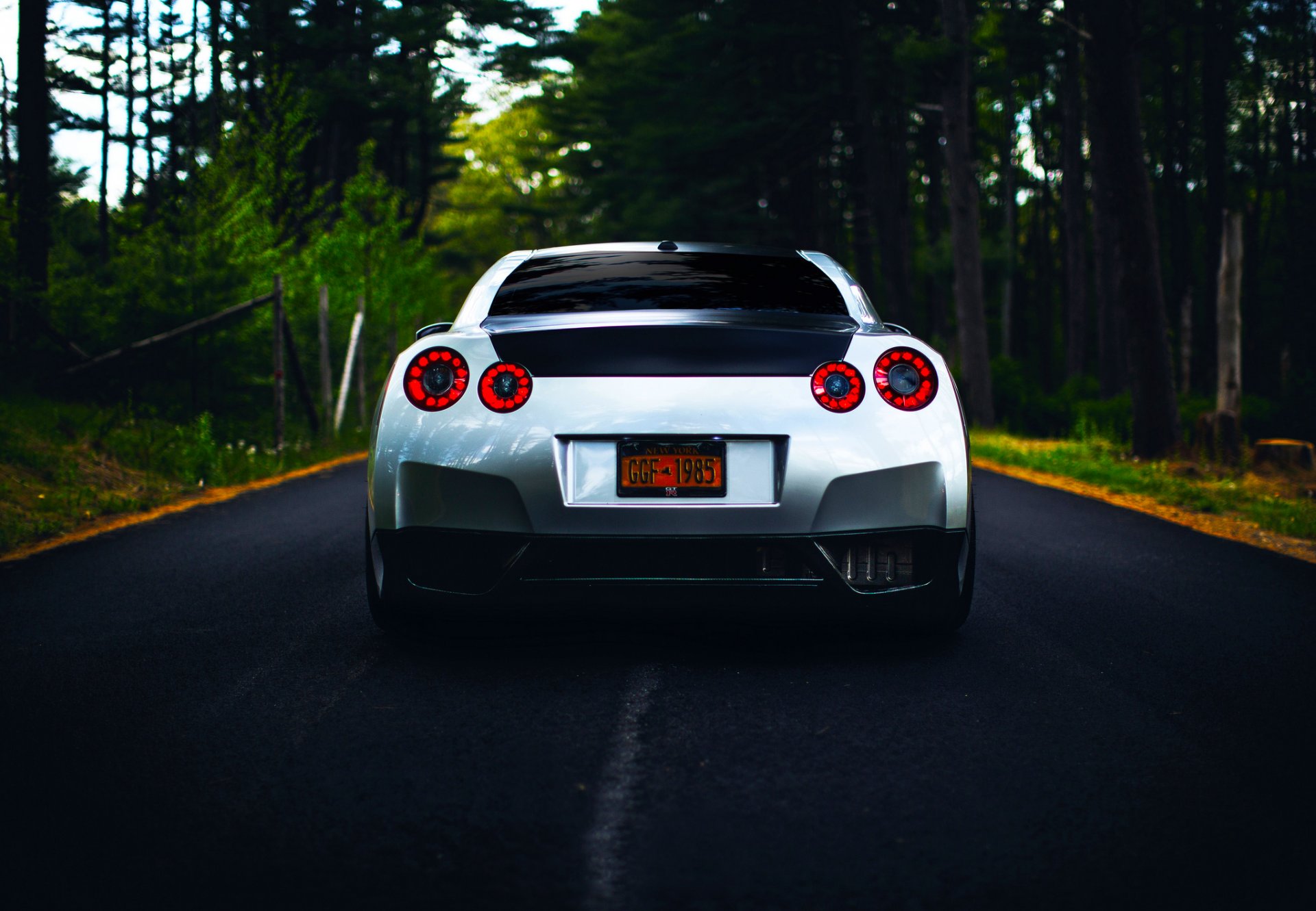 nissan gtr r35 strada foresta argento posteriore luce