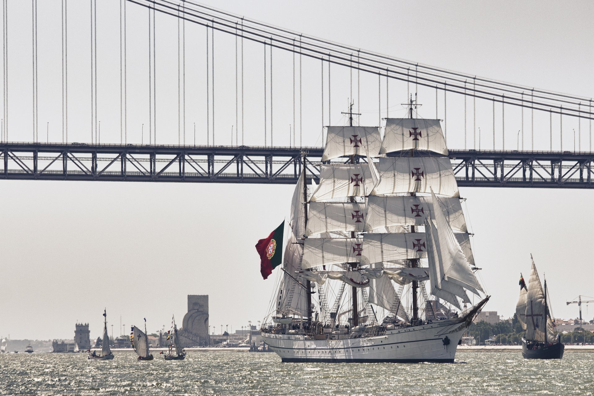 nrp sagres iii sagres lisbon portugal tagus river river tagus sailboats bark bridge river