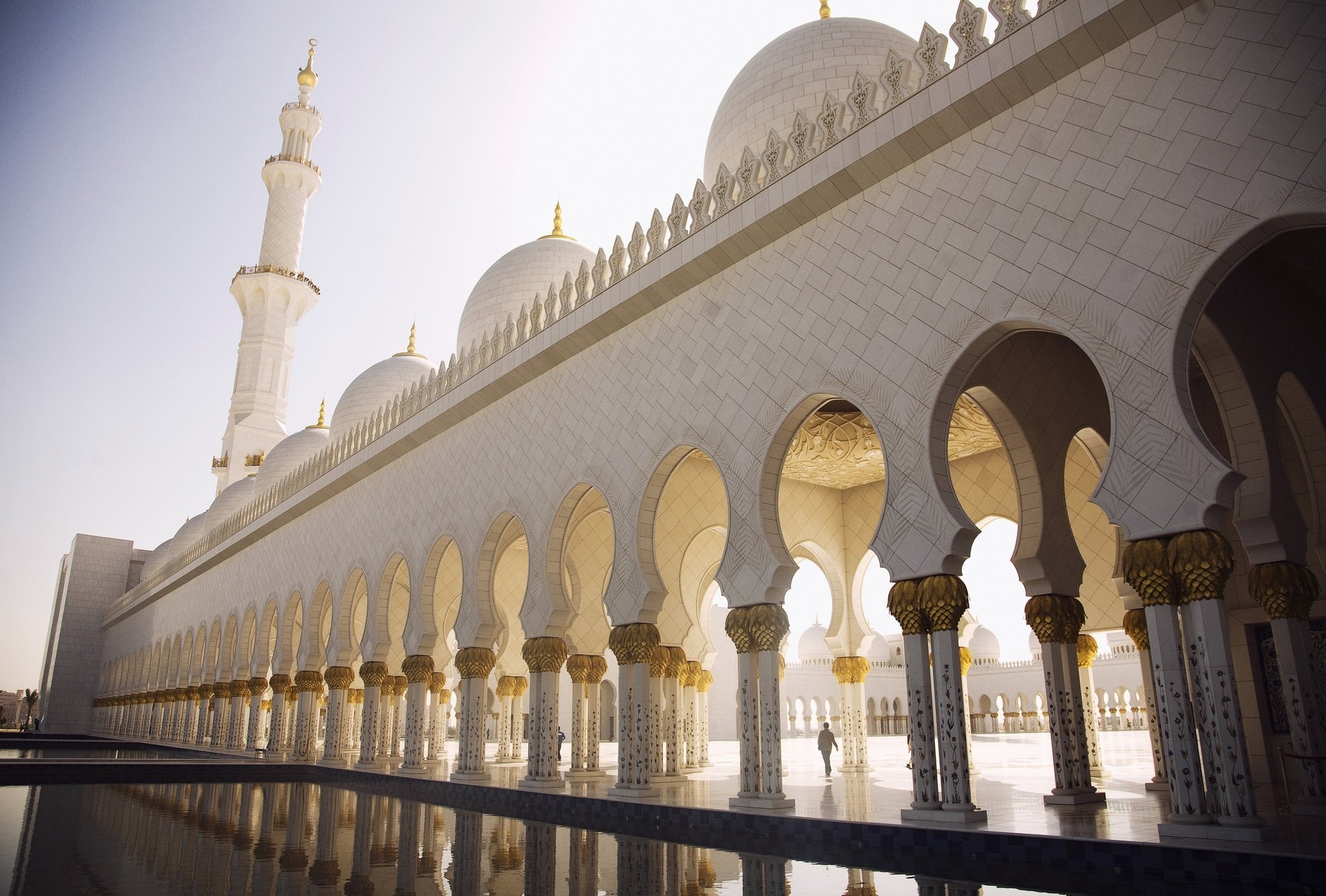 abu dhabi minarete abu dhabi mezquita sheikh zayed arcos plaza cúpulas religión