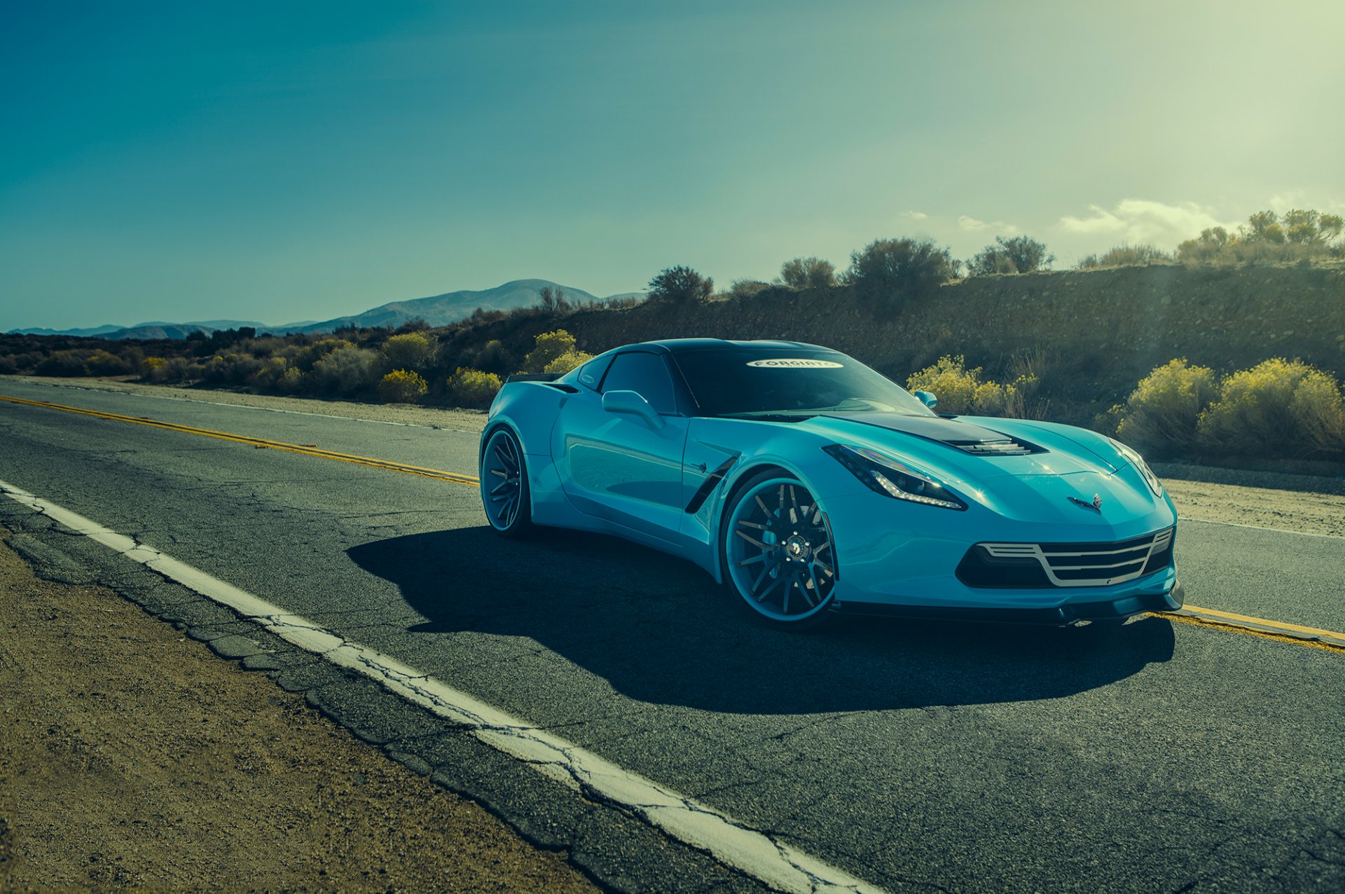 chevrolet corvette c7 stingray forgatio blue front car