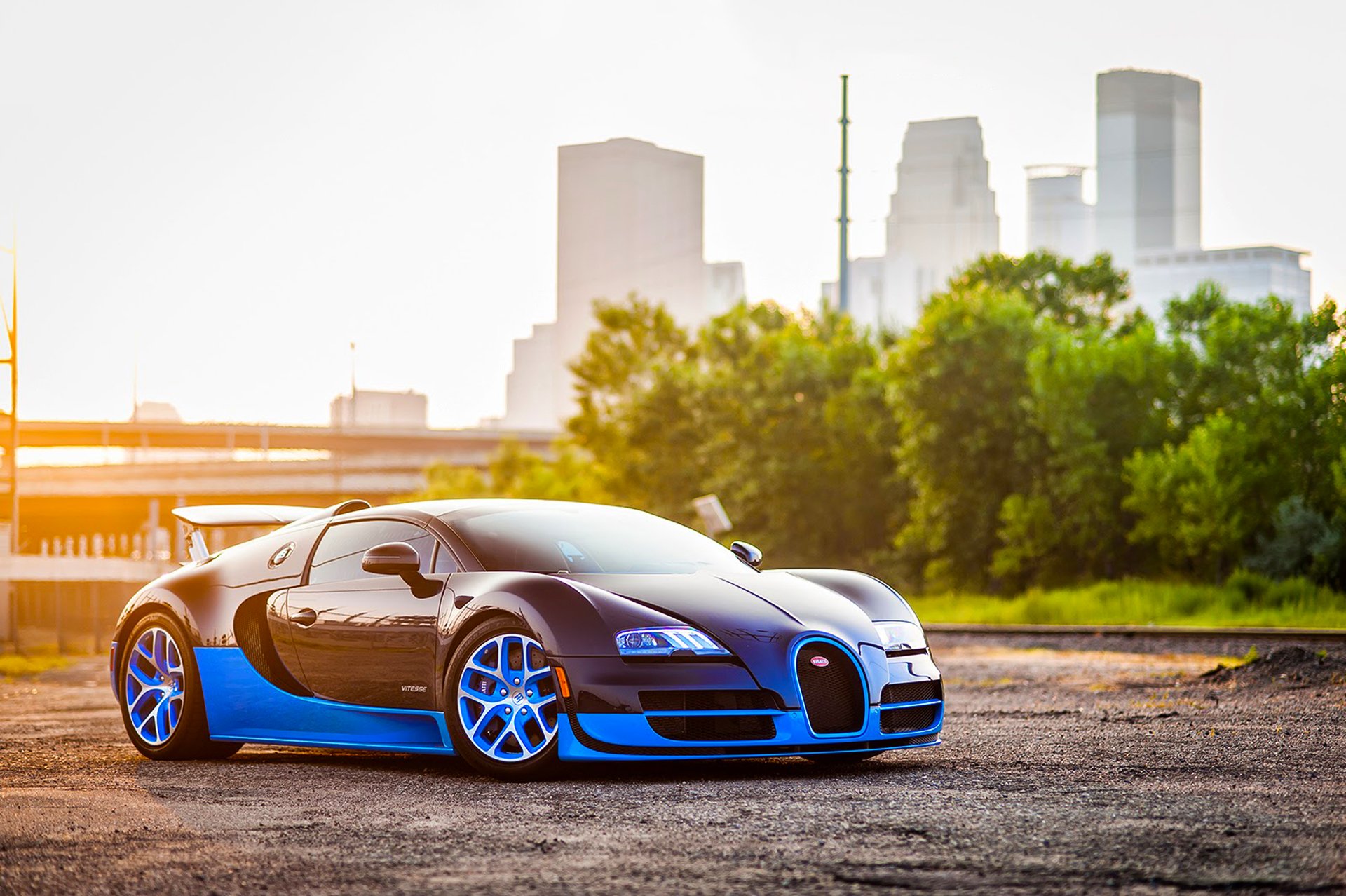 bugatti veyron grande sport vitesse blu supercar sole luce spoiler anteriore