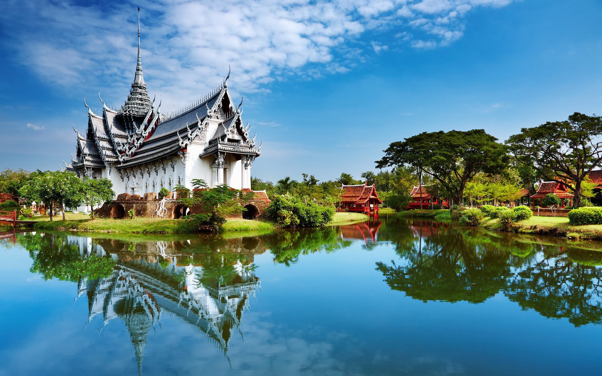 palacio lago casas naturaleza nubes cielo china árboles dibujos