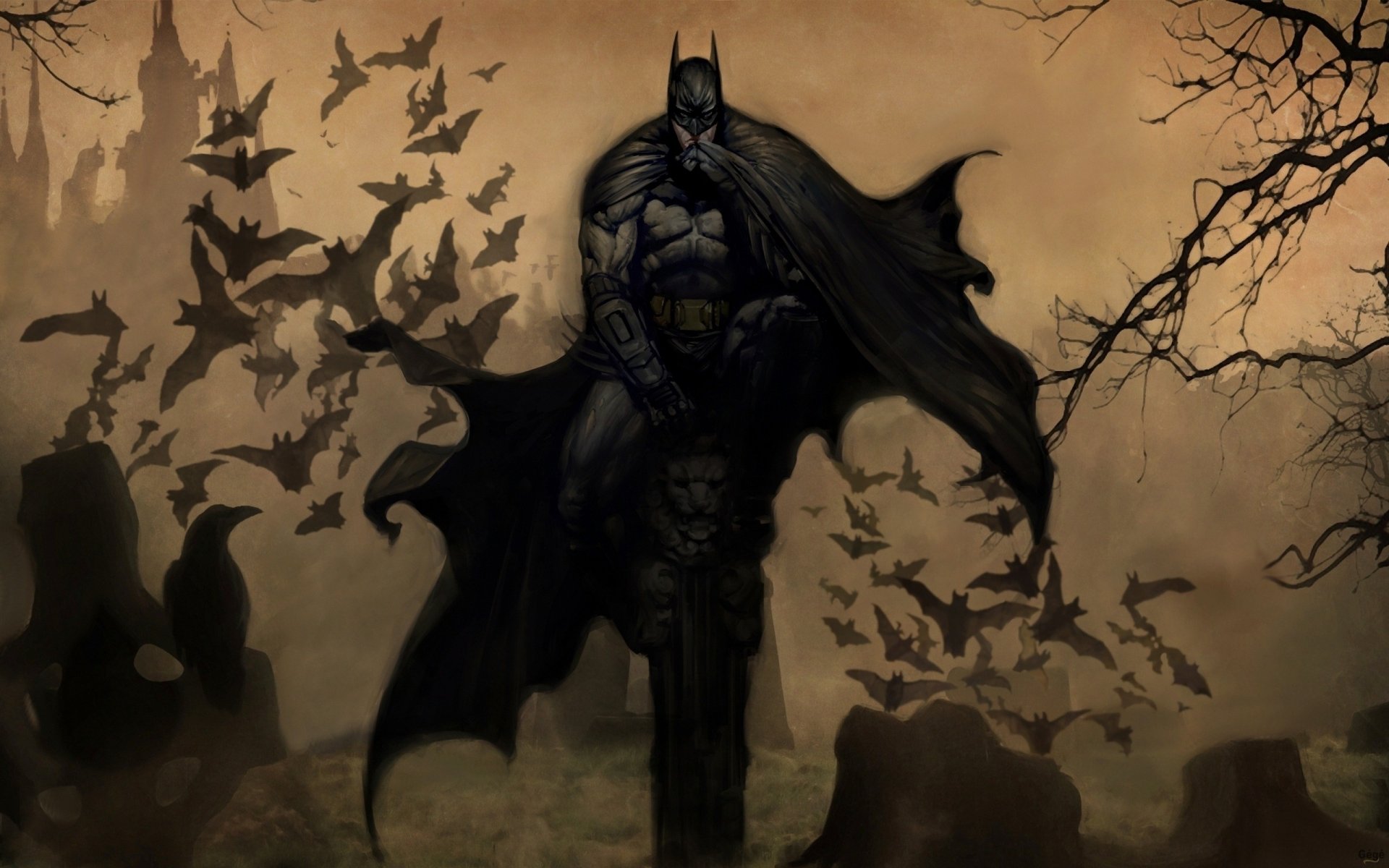 volatile headstone muscles batman superhero cloak mask mouse raven is stones crow weather darkness trees castle