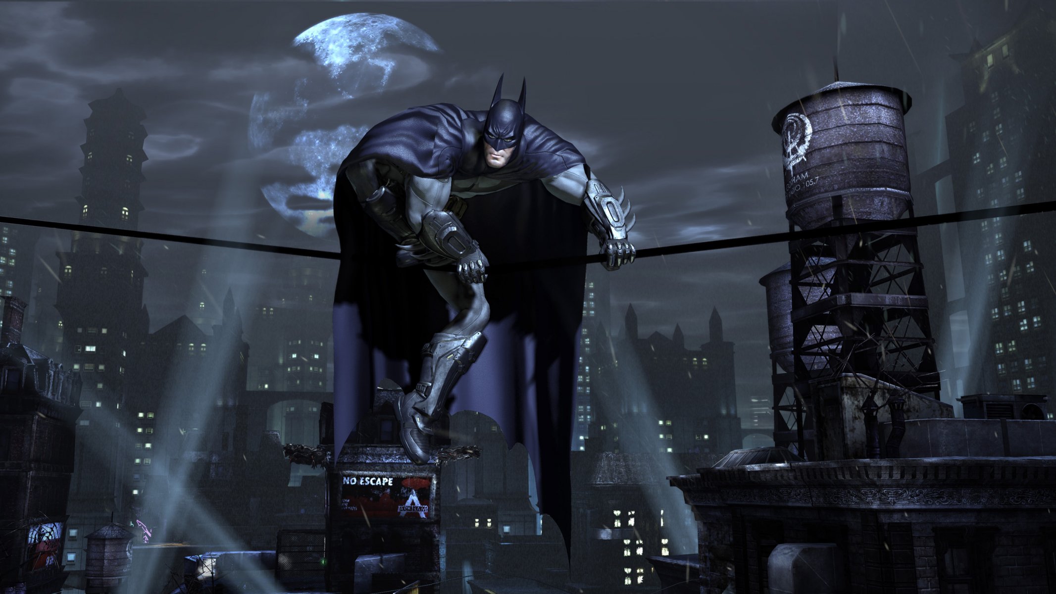 gotham city batman super-héros manteau masque ville nuit lumières lune