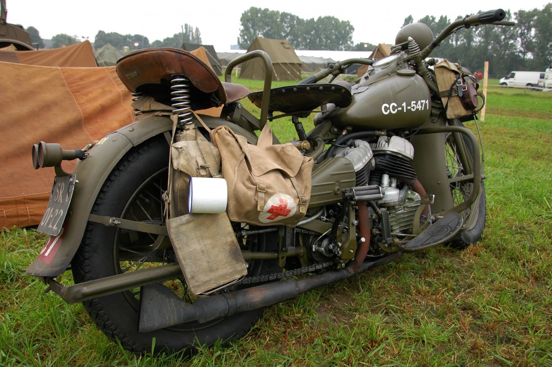 harley-davidson wla militar motocicleta tiempos segunda guerra mundial guerra bolsa médica hierba