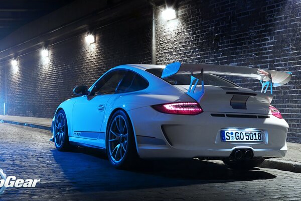 White Porsche on the night road