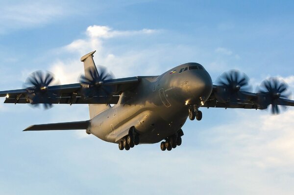 Transport plane in the blue sky