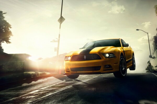 Yellow Ford Mustang on the streets of San Francisco