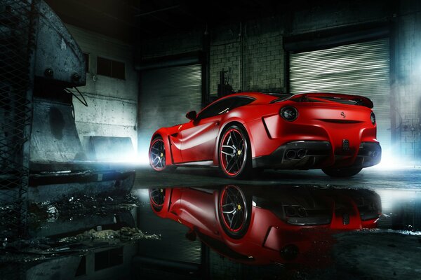 Red beautiful ferrari f12 berlinetta rear view