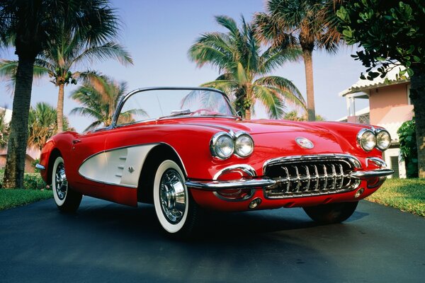 Rojo, coche clásico 1960 G chevrolet corvette