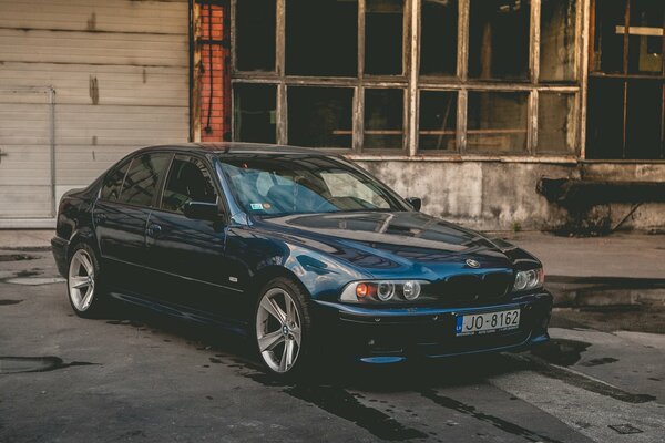 Blue car asphalt wheels