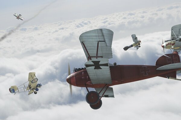 Kampf im Himmel von leichten Motorflugzeugen