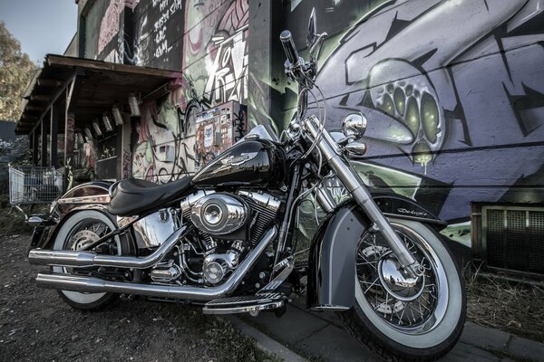 Harley-davidson Motorrad auf Graffiti-Hintergrund