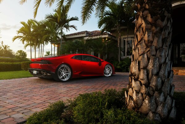 Lamborghini se encuentra frente a una hermosa casa