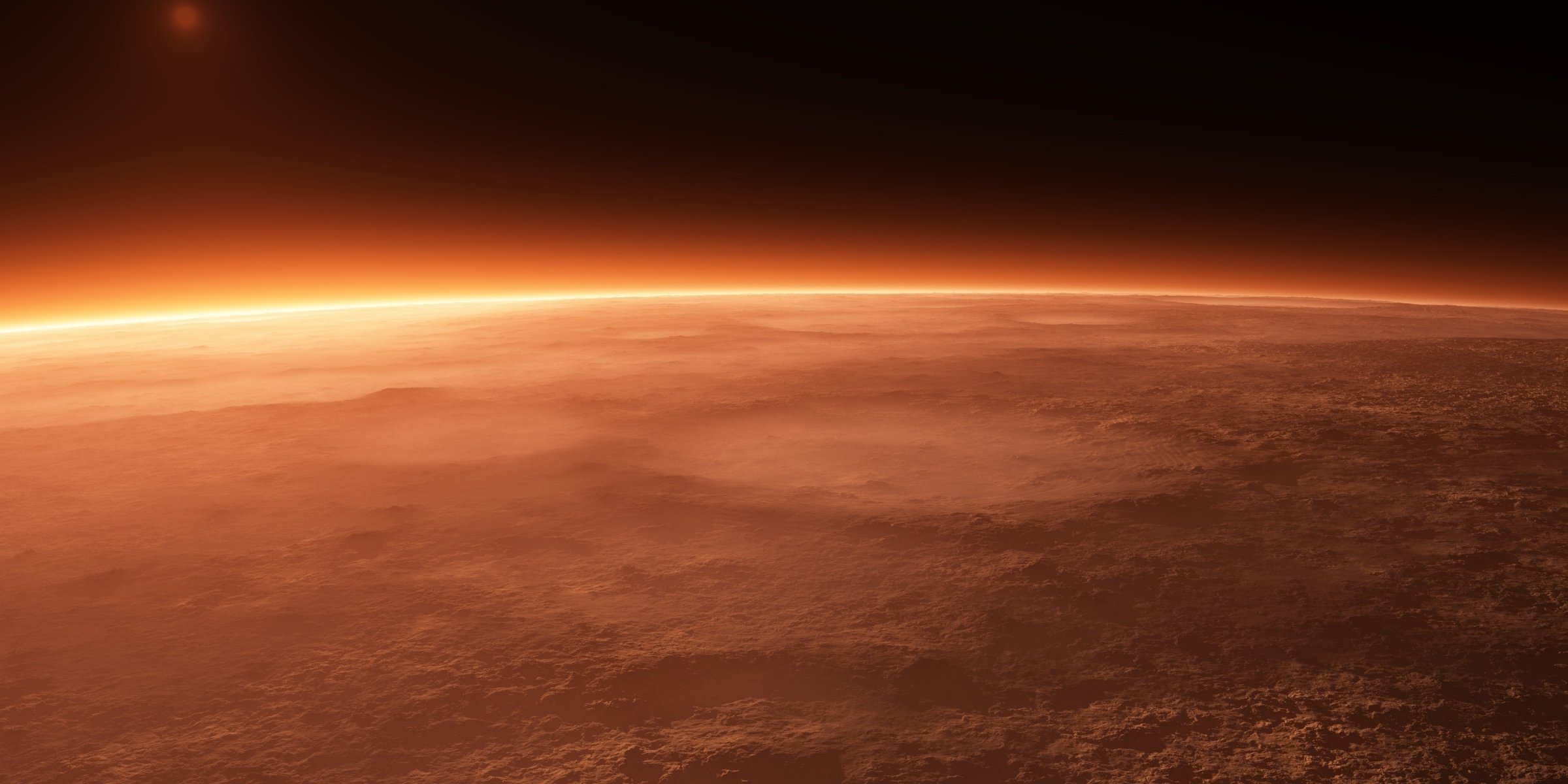 palleta cratères surface horizon atmosphère poussière mars espace lever du soleil