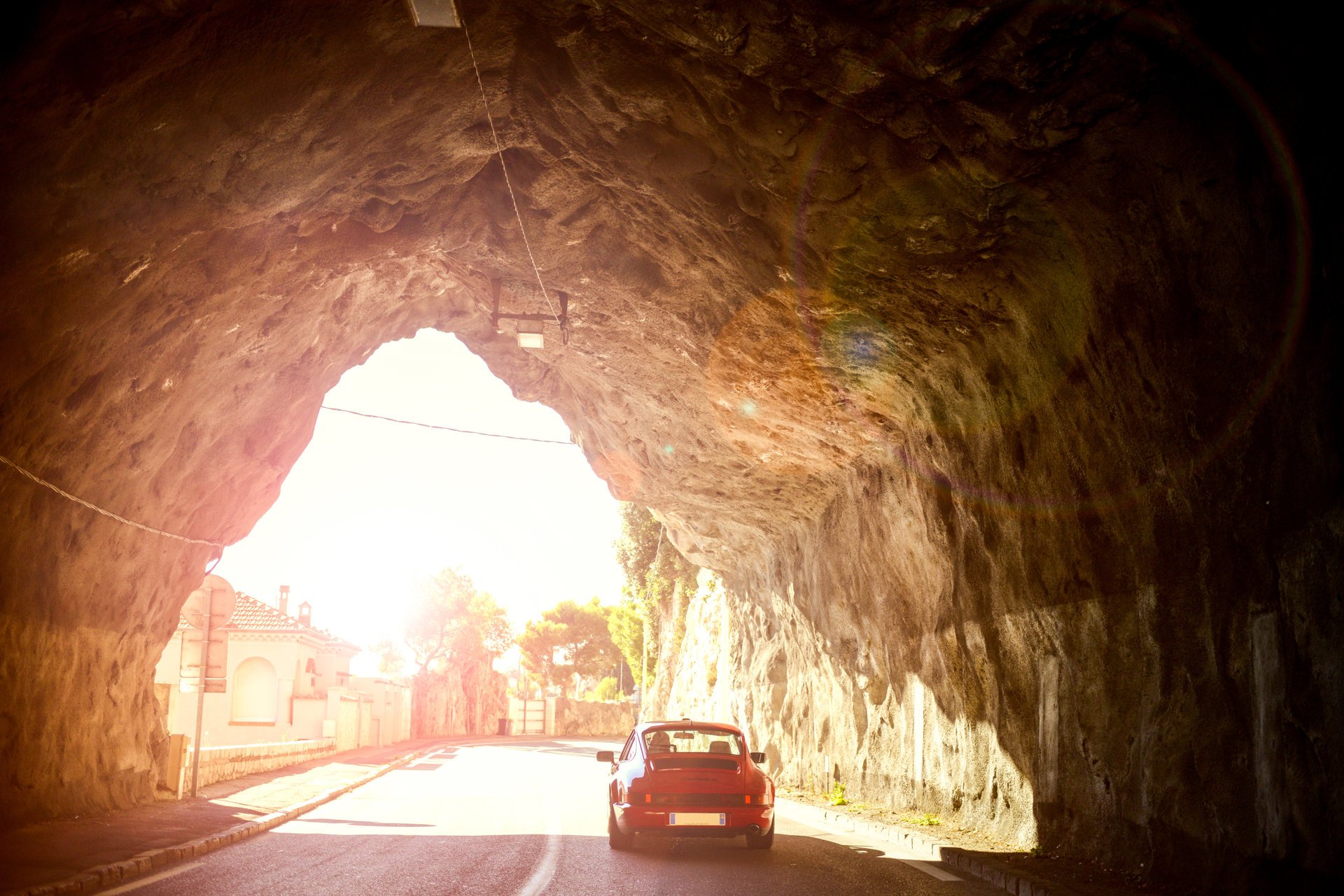 porsche 911 carrera car tunnel tunnel rock road