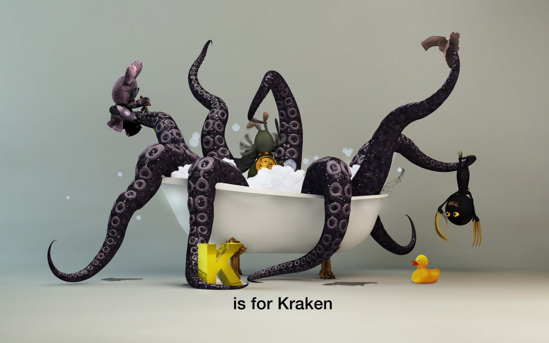 schelm badewanne neunbein kraken schaum ente krake kreativ tentakel badezimmer blasen