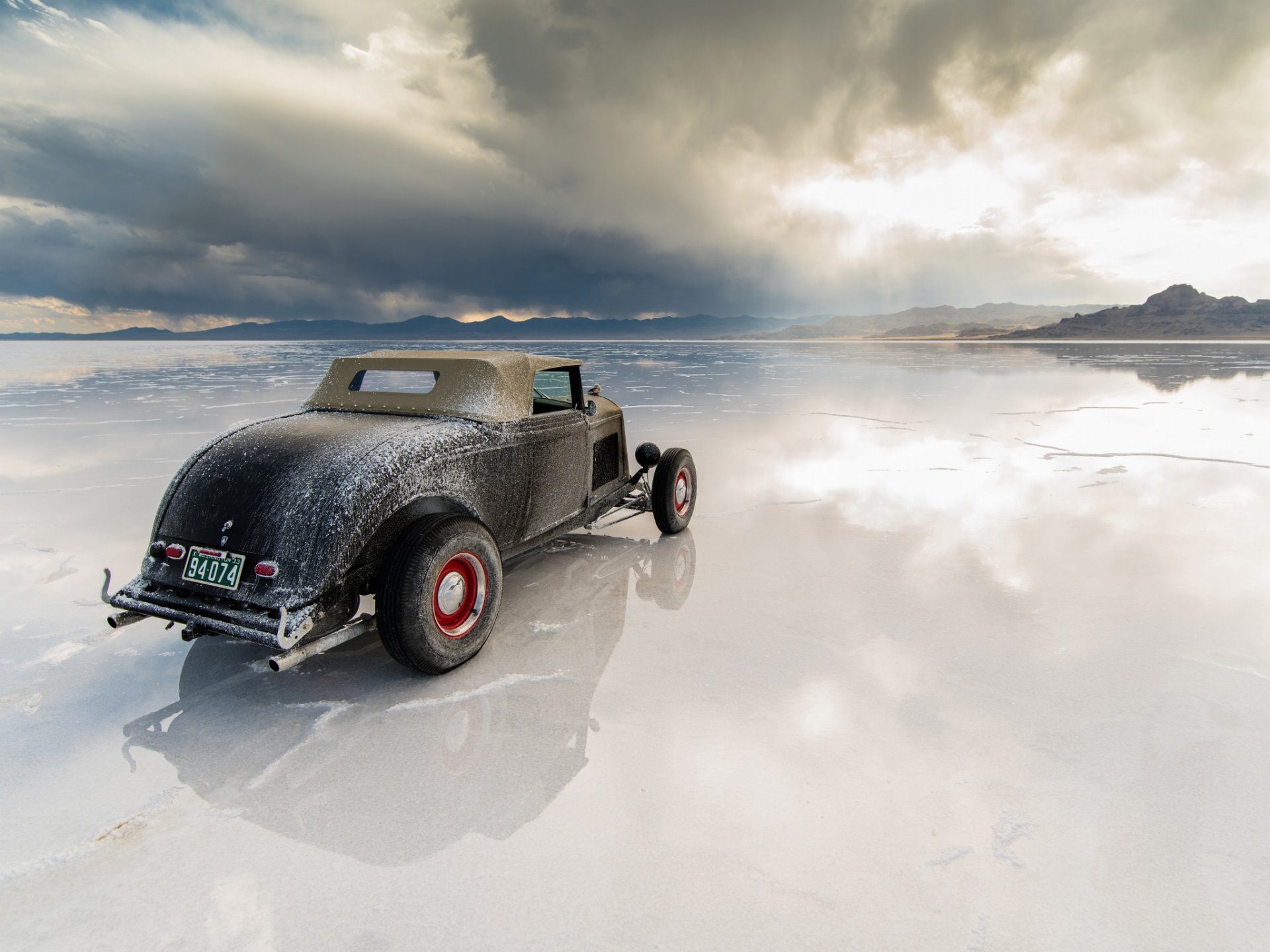 hot rod 1933 desert utah night reflection