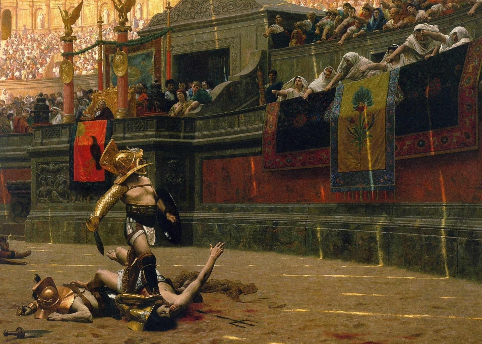 gladiator death or life vita o morte pane e spettacolo sabbia immagine colosseo sangue battaglia elmo impero roma roma guerriero arena gladiatore lotta combattente persone folla duello