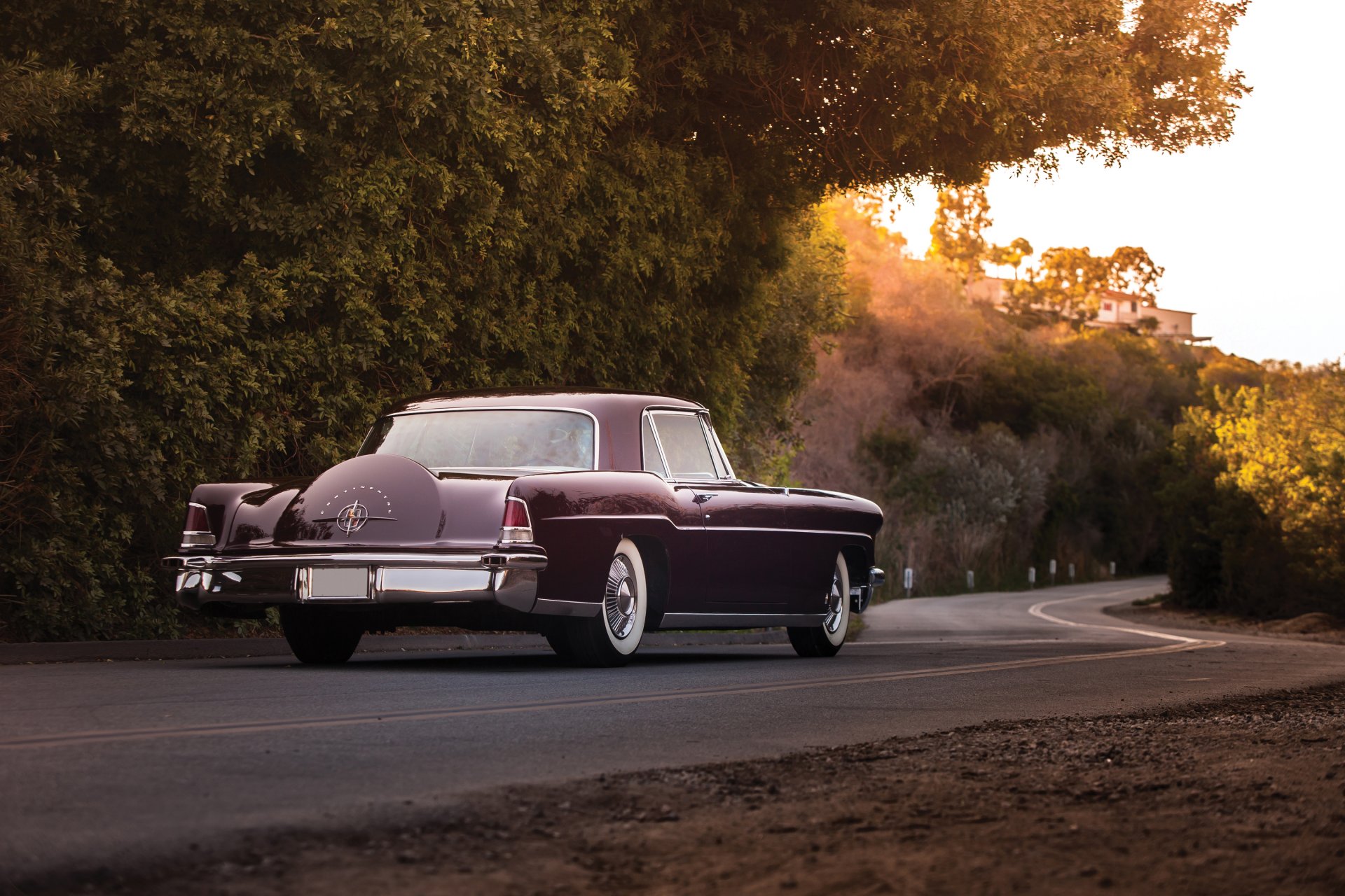 lincoln continental mark ii 1956 continental rear view road background